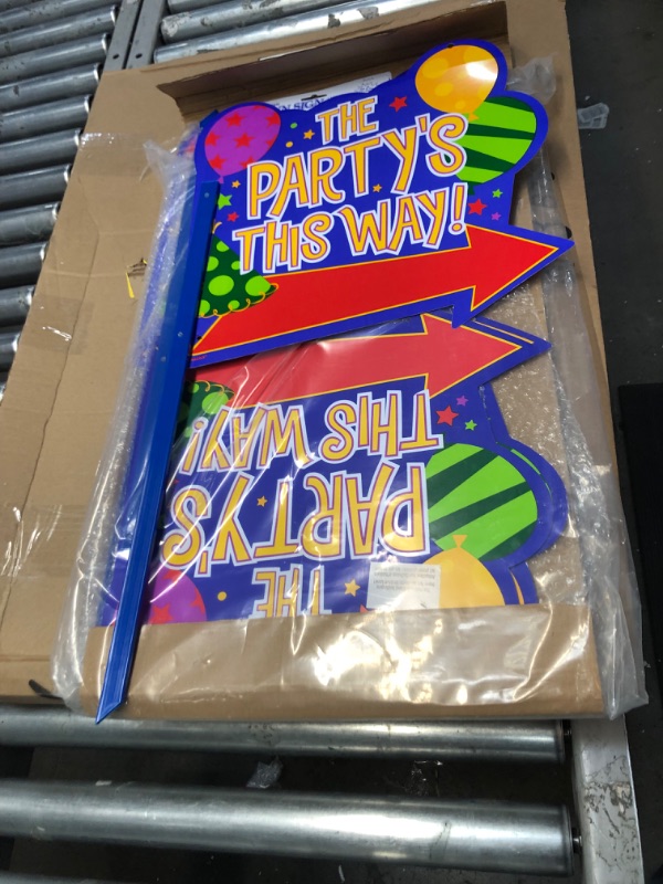 Photo 2 of AMSCAN 'The Party's this Way!' Directional Yard Sign | Party Decor | 6 Ct.