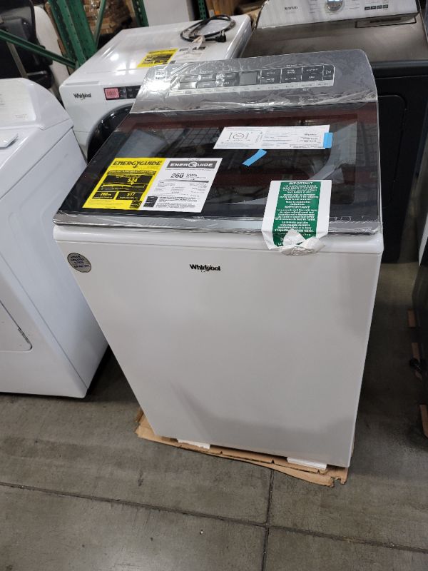 Photo 2 of see notes about damage PARTS ONLY NON REFUNDABLE
Whirlpool - 5.2-5.3 Cu. Ft. Smart Top Load Washer with 2 in 1 Removable Agitator - White
