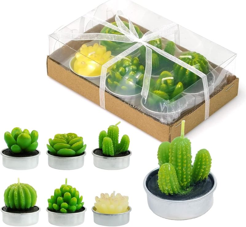 Photo 1 of ** Similar to stock photo ***** SCENTORINI Tealight Candles, 6 Pack Cactus Candles, Cute Tealight Candles for Christmas Decorations, Mini Delicate Candles, Unscented Candles Gift for Birthday Party Wedding Home Decor