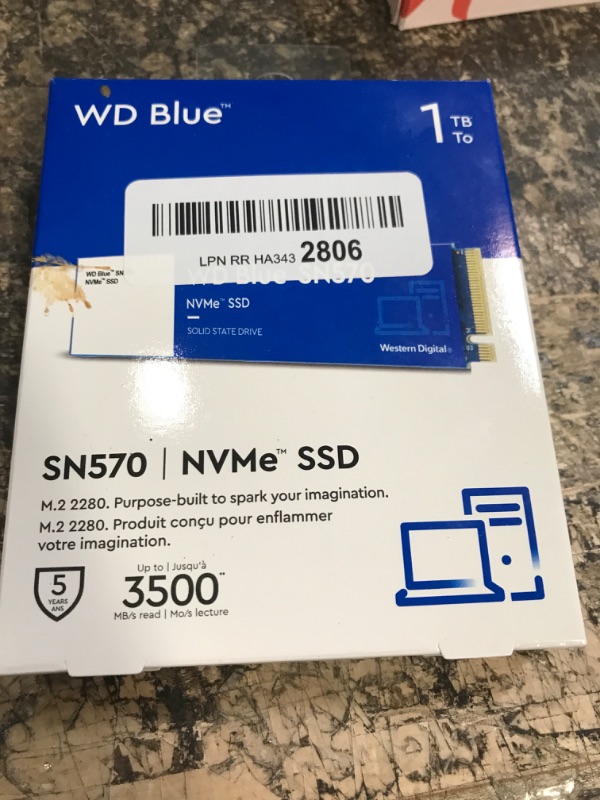 Photo 2 of Western Digital 1TB WD Blue SN570 NVMe Internal Solid State Drive SSD - Gen3 x4 PCIe 8Gb/s, M.2 2280, Up to 3,500 MB/s - WDS100T3B0C