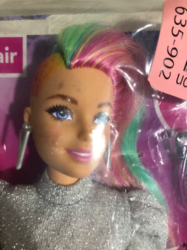 Photo 4 of Barbie Leopard Rainbow Hair Doll (Blonde) with Color-Change Hair Feature, 16 Hair & Fashion Play Accessories Including Scrunchies, Brush, Fashion Tops, Cat Ears, Cat Purse & More