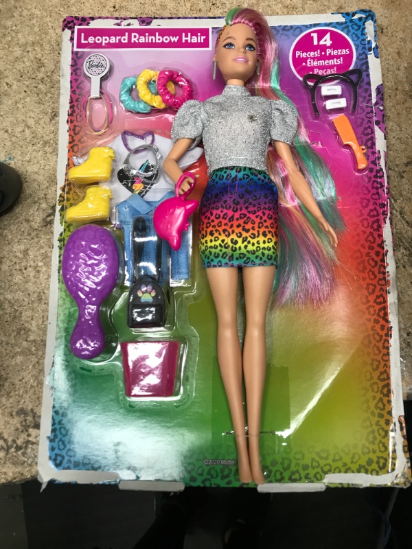 Photo 2 of ***HAS SOME STAINS** 
Barbie Leopard Rainbow Hair Doll (Blonde) with Color-Change Hair Feature