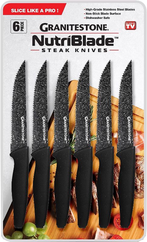 Photo 1 of 
Granitestone Nutriblade 6-Piece Steak Knives with Comfortable Handles, Stainless Steel Serrated Blades – Dishwasher-safe and Rust-proof Steak Knife For Home...