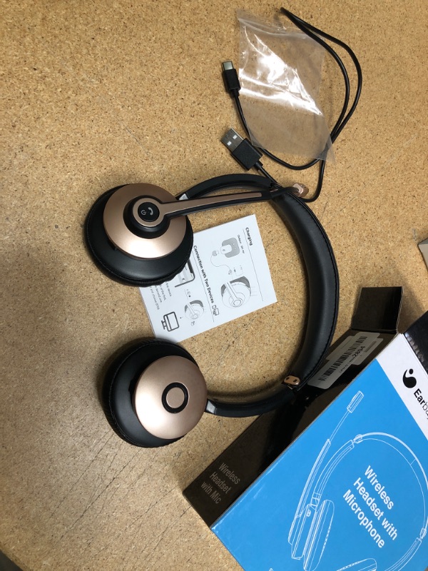 Photo 2 of Earbay Wireless Headset, Bluetooth Headsets with Microphone Noise Cancelling, On Ear Headphones with Mic Mute, Handsfree PC Headsets for Zoom/Ms Teams/Skype/Dual Connect/Laptop/iPhone/Tablet
