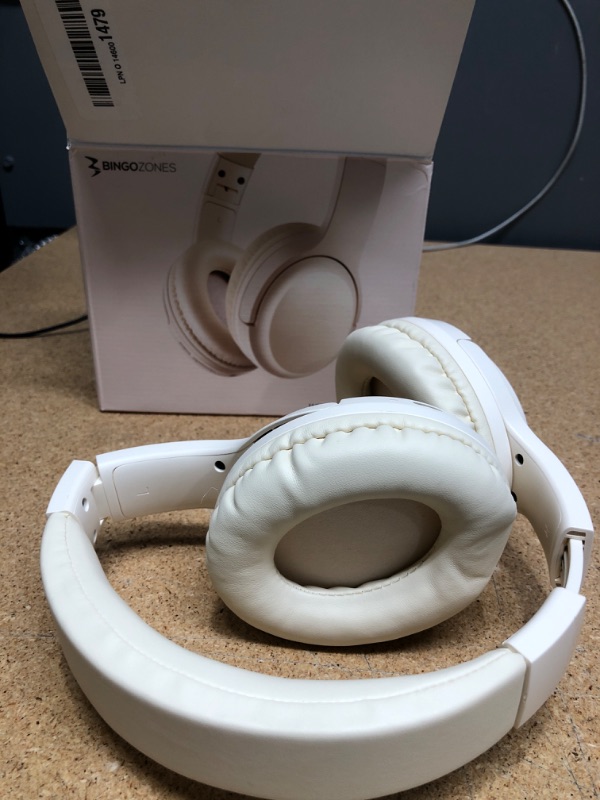 Photo 2 of Bingozones SN-A2 Headphones Wireless Bluetooth with Microphone, Lightweight Bluetooth V5.3 On Ear Headset, 20+H Playtime, Portable Wired Headphones for iPad/Travel/Tablet/PC - Beige #1 Beige