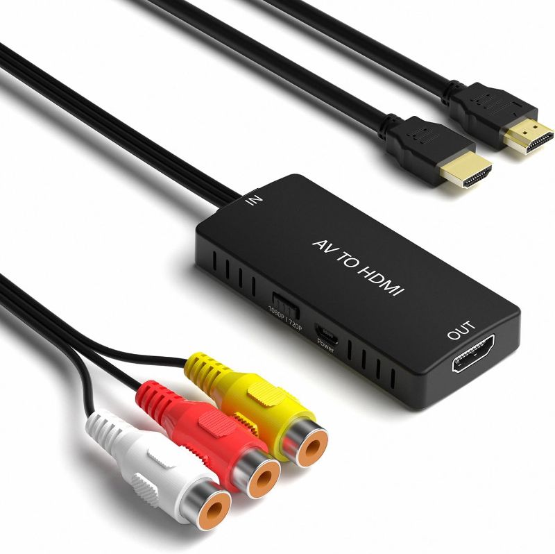 Photo 1 of RCA to HDMI Converter AV to HDMI Adapter Composite/CVBS to HDMI Video Audio Converter, Widely Compatible with Various RCA Equipment for N64, PS2, PC, Laptop, VHS, VCR, Camera DV ect.
