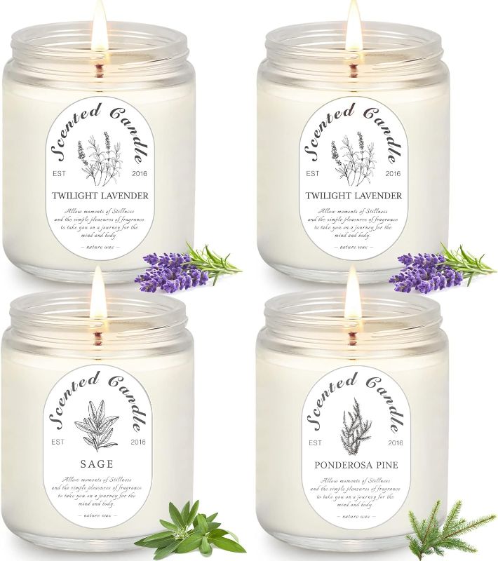 Photo 1 of 4 Pack Candles for Home Scented, Lavender Candles, 4x6.3 oz 4x50 Hour Long Lasting Aromatherapy Jar Candles Natural Soy Wax Relaxing Candle, Candles Gifts for Women (Lavender *2 &Sage &Jackson)
