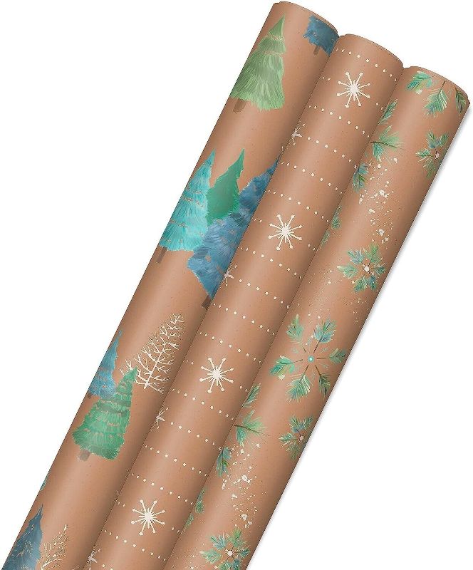 Photo 1 of (3) HALLMARK HOLIDAY SUSTAINABLE KRAFT WRAPPING PAPER LINES ON REVERSE 90 SQ FT
