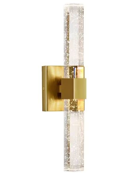 Photo 1 of 15.7 in. 1-Light Brushed Gold Dimmable Sconce Wall Lighting with Crystal Bubble Glass Shade
