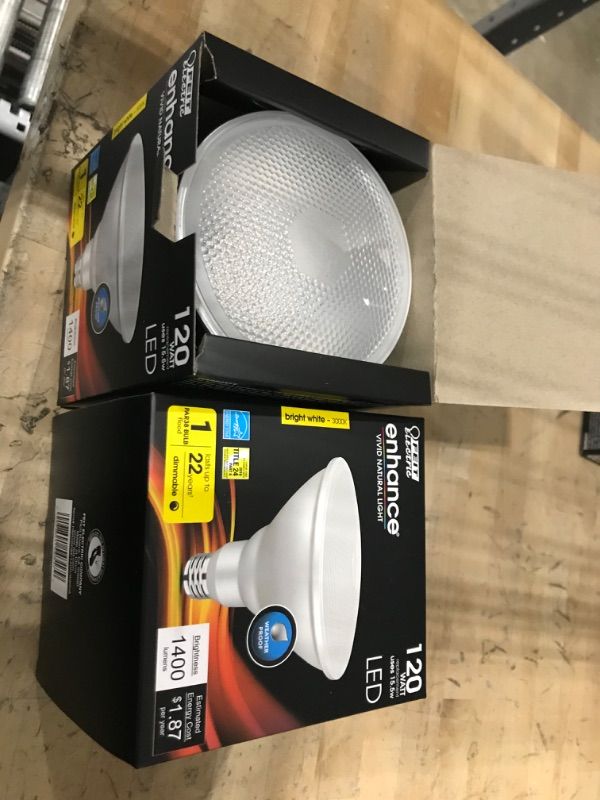 Photo 2 of 2 pack -Feit Electric PAR38 LED Bulbs, 120W Equivalent, Non Dimmable, 3000k Warm White, 1400 Lumens, 22 Year Lifetime, E26 Base, PAR38 Flood Light Bulbs, CRI 90, Damp Rated, 1 Pack, PAR38DM/1400/930CA