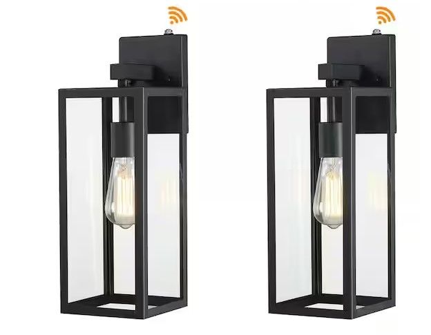 Photo 1 of 1-Light 17.25 in. H Matte Black Outdoor Wall Lantern Sconce Dust to Dawn (2-Set on 1-Package )
