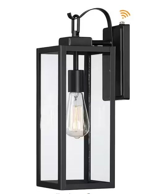 Photo 1 of 1-Light Matte Black Dusk to Dawn Sensor Hardwired Outdoor Lantern Wall Sconce, Exterior Wall Fixture
