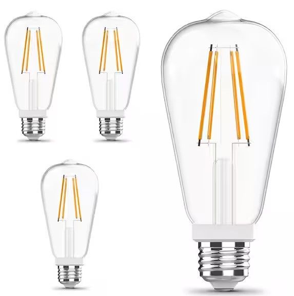 Photo 1 of 100-Watt Equivalent ST19 Straight Filament Dusk to Dawn Clear Glass E26 Vintage Edison LED Light Bulb 2700K (4-Pack)
