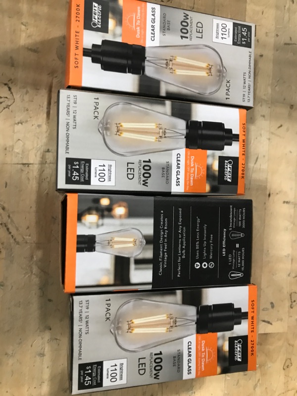 Photo 2 of 100-Watt Equivalent ST19 Straight Filament Dusk to Dawn Clear Glass E26 Vintage Edison LED Light Bulb 2700K (4-Pack)
