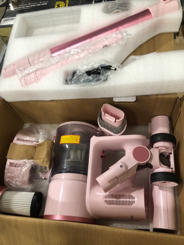 Photo 2 of Homeika Cordless Stick Vacuum Cleaner, 20Kpa Powerful Suction Vacuum Cleaner with LED Display, 30 Min Runtime Detachable Battery, 1.5L Dust Cup, for Carpet and Hard Floor Pet Hair (Pink)