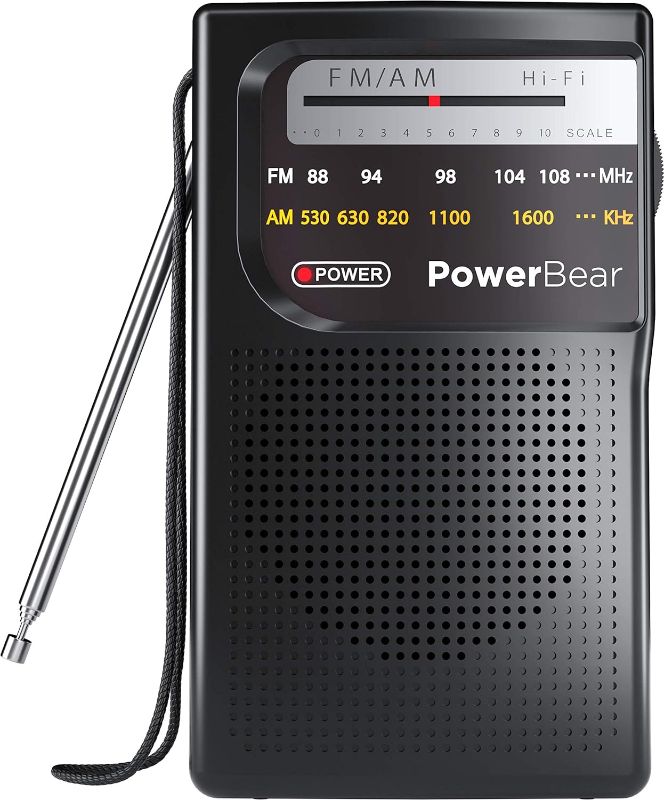 Photo 1 of **UNABLE TO TEST, REQUIRES TO DOUBLE A BATTERIES**
PowerBear Portable Radio | AM/FM, 2AA Battery Operated with Long Range Reception for Indoor, Outdoor & Emergency Use | Radio with Speaker & Headphone Jack (Black)
