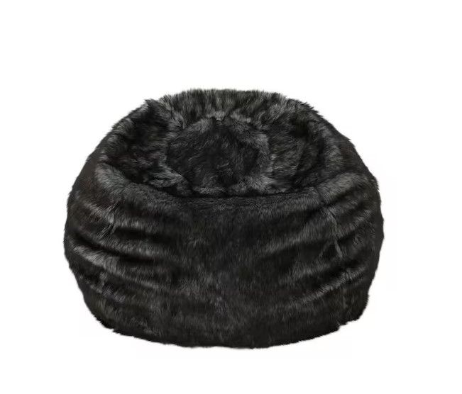 Photo 1 of 3 ft. Black Faux Fur Bean Bag with White Streaks
