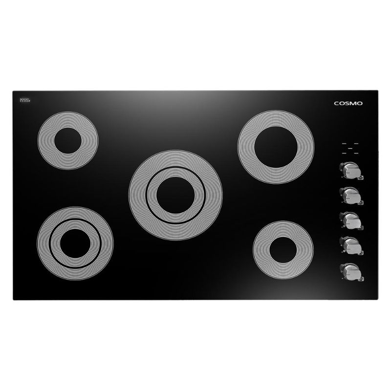 Photo 2 of COSMO COS-365ECC Electric Ceramic Glass Cooktop with 4 Burners, Dual Zone Element, Hot Surface Indicator Light and Control Knobs, 36 inches, Black Electric Cooktop Black 36 Inch