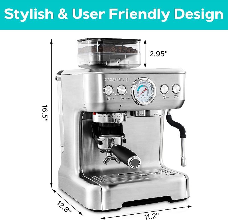 Photo 5 of (READ NOTES) CASABREWS Espresso Machine with Grinder, 20 Bar Semi Automatic Espresso Coffee Maker with Milk Frother for Home Barista, Professional Coffee Machine