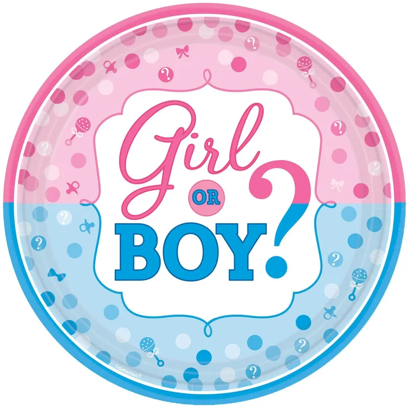 Photo 2 of **JUST THE PLATES** Blue and Pink Star Baby Gender Reveal Boy or Girl Party Plates