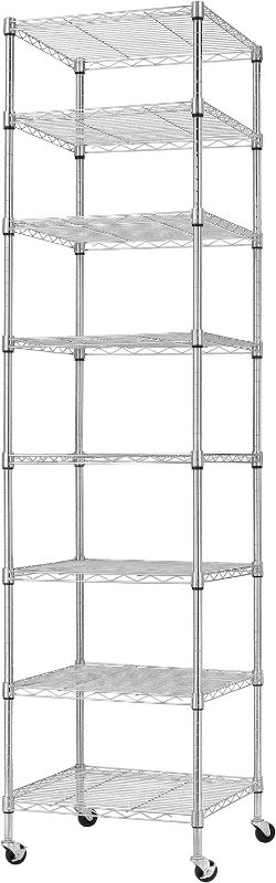 Photo 1 of Finnhomy Heavy Duty 8 Tier Wire Shelving with Wheels 18x18x72.8-inches 8 Shelves Storage Rack Thicken Steel Tube, Pantry Shelves for Storage, Adjustable Shelving Unit, NSF Certified, Chrome
