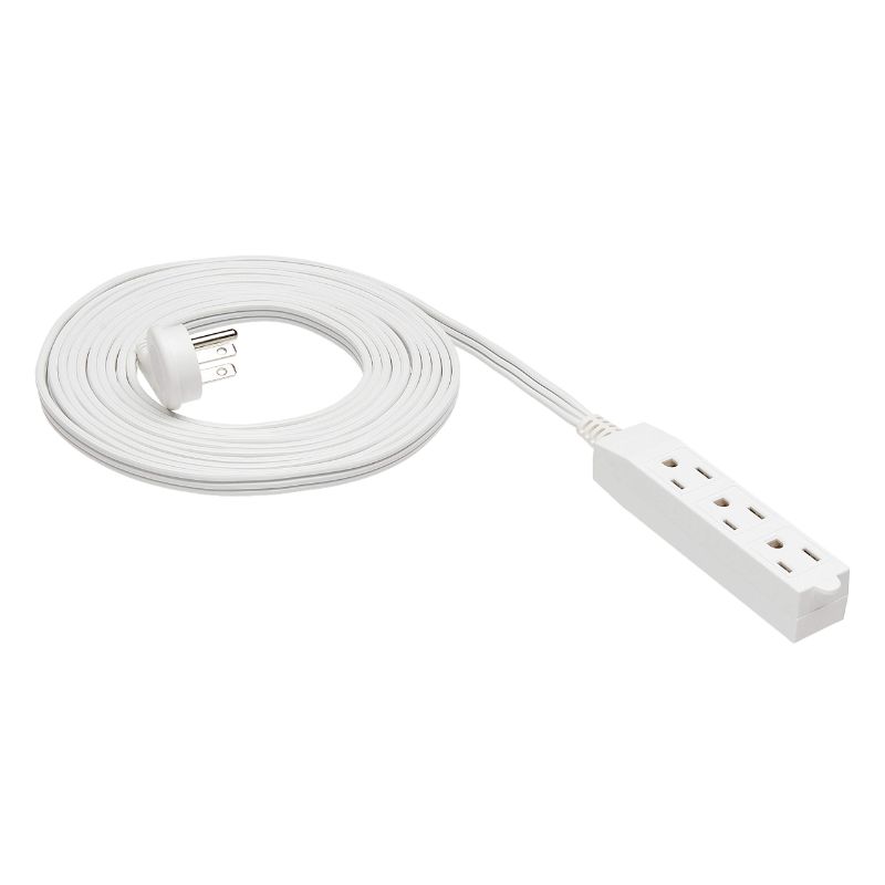 Photo 1 of 2 PACK Amazon Basics 15-Foot 3-Prong Flat Plug Grounded Indoor Extension Cord with 3 Outlets - 13 Amps, 1625 Watts, 125 VAC, White
