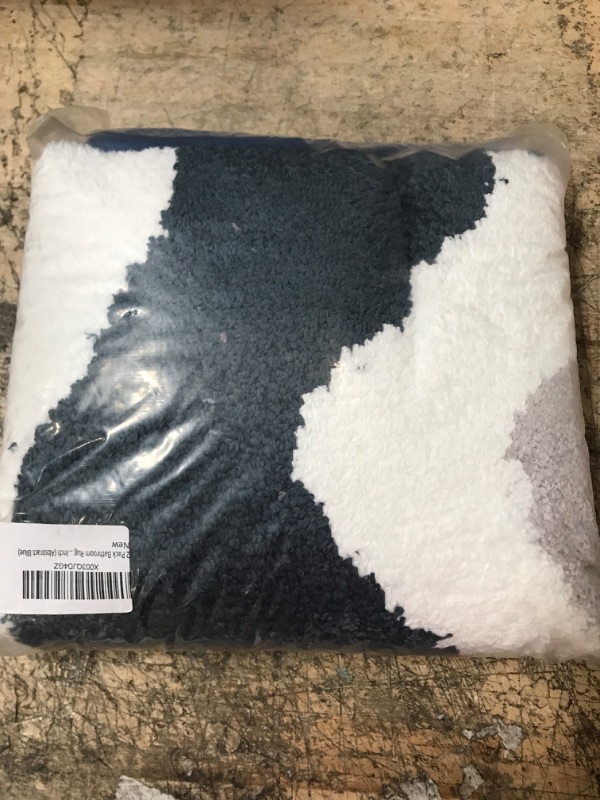Photo 1 of 2 Pack Bathroom Rug Mat, Soft and Water Absorbent Microfiber Bath Rugs, Non-Slip Shaggy Bath Carpet, Bath Mats for Bedroom Floor, Tub, Shower-17.5X 24+20x 32 Inch (Abstract Blue) 2 Pack_abstract Blue