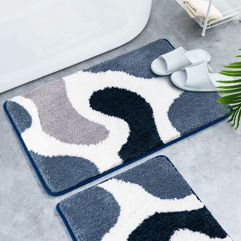 Photo 1 of 2 Pack Bathroom Rug Mat, Soft and Water Absorbent Microfiber Bath Rugs, Non-Slip Shaggy Bath Carpet, Bath Mats for Bedroom Floor, Tub, Shower-17.5X 24+20x 32 Inch (Abstract Blue) 2 Pack_abstract Blue