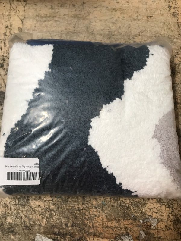 Photo 1 of 2 Pack Bathroom Rug Mat, Soft and Water Absorbent Microfiber Bath Rugs, Non-Slip Shaggy Bath Carpet, Bath Mats for Bedroom Floor, Tub, Shower-17.5X 24+20x 32 Inch (Abstract Blue) 2 Pack_abstract Blue