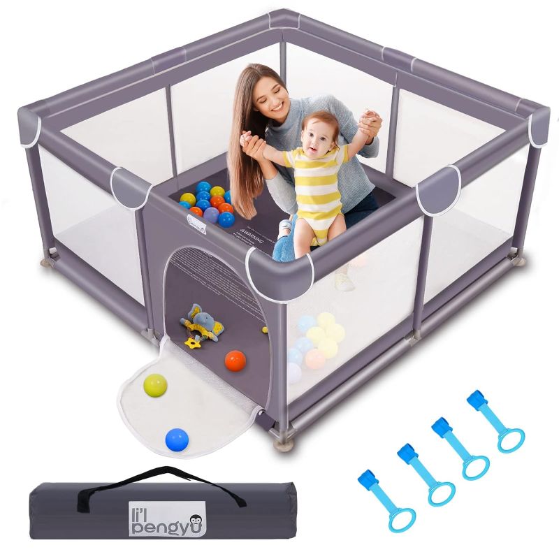 Photo 1 of Baby Playpen for Babies and Toddlers, 50 x 50 inch Baby Play Yards, Kids Play Pen for Indoor & Outdoor, Large Baby Playpen, Toddler Play Yard with Carrying Bag, Anti-Slip Base, Li'l Pengyu
