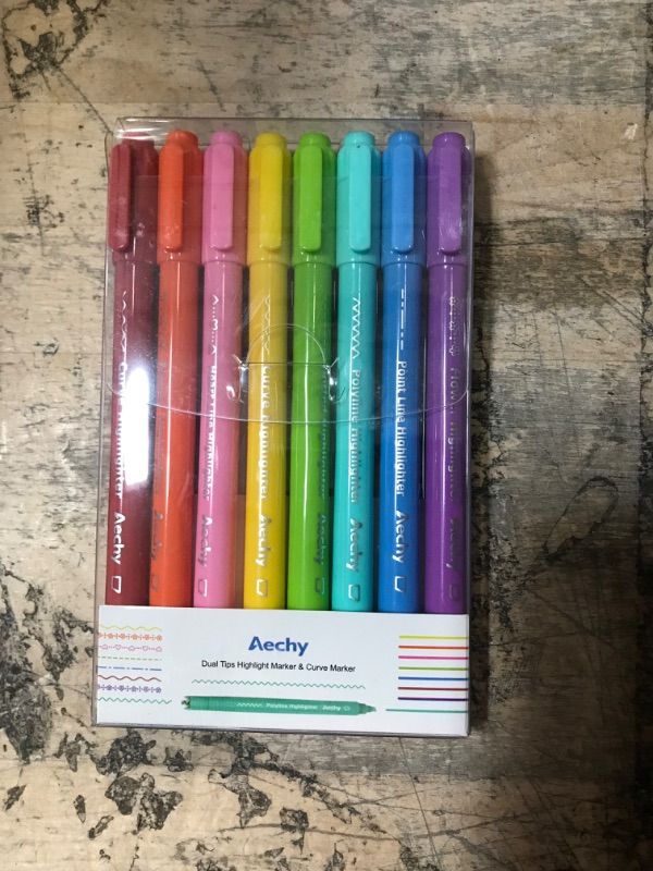 Photo 2 of AECHY 8PCS Curve Highlighter Pen Set, Dual Tip Marker Pens with 6 Different Curve Shapes & 8 Colors Mark Lines, Aesthetic Curve Marker Highlighter for Journal Planner School Supplies 8 Colors Marker + Curve Tip