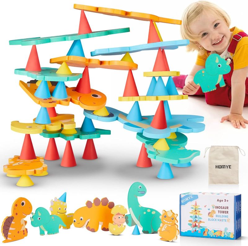 Photo 1 of HOMYE Montessori Toys for 1 2 3 Year Old, XXL Stacking Dinosaur Toys Wooden Building Blocks for Kids 5 6 7, Preschool Learning Toys Open-Ended Balance Games...
