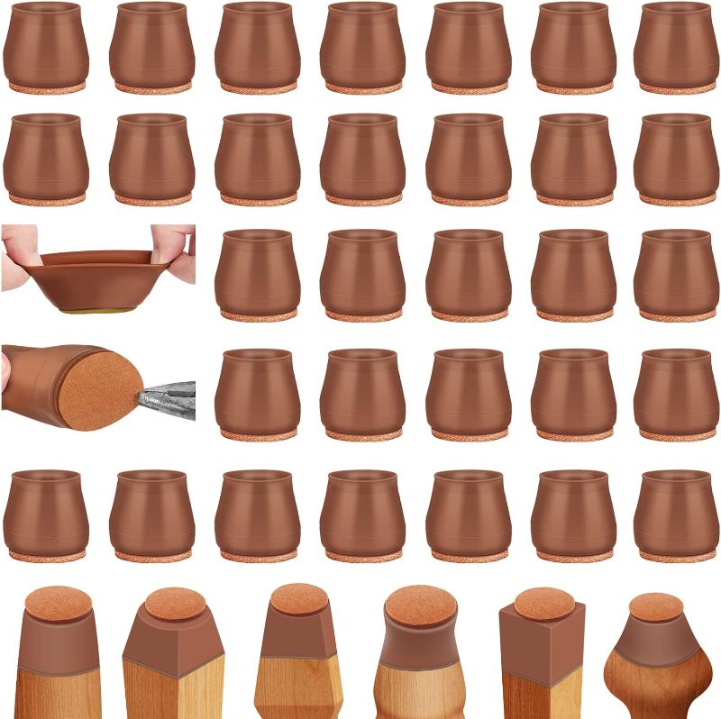 Photo 1 of 32Pcs Silicone Chair Leg Floor Protectors,Floor Protectors for Chairs,Rubber Chair Leg Protectors for Hardwood Floors,Chair Leg Caps Chair Leg Covers for Wooden Floors (Brown, Small)