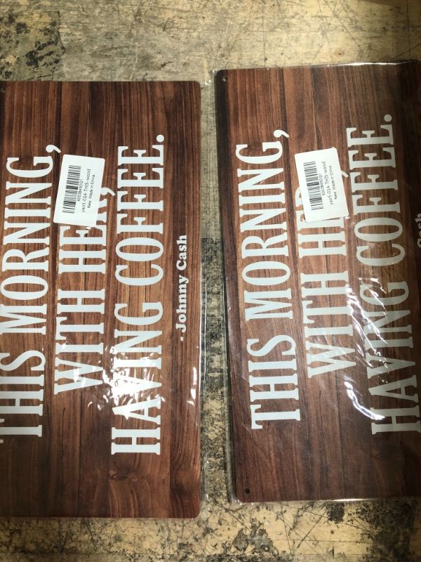 Photo 2 of 2 PACK Tokpac Country Style Wall Decor This Morning with Her Having Coffee Wooden Signs Rustic Kitchen Hanging Wall Plaque Sign Home Decor Present 10 x 5 Inches