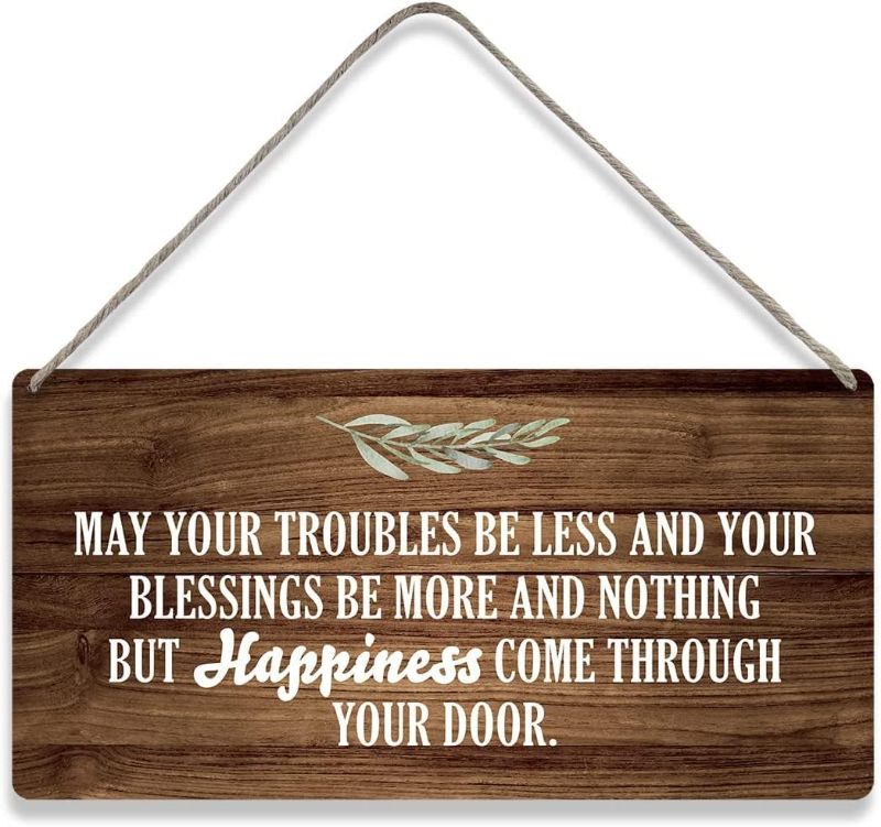 Photo 1 of 2 PACK Tokpac Country Style Wall Decor Positive May Your Troubles Be Less Sayings Wooden Signs Rustic Hanging Wall Plaque Sign Home Decor Present 12 x 6 Inches