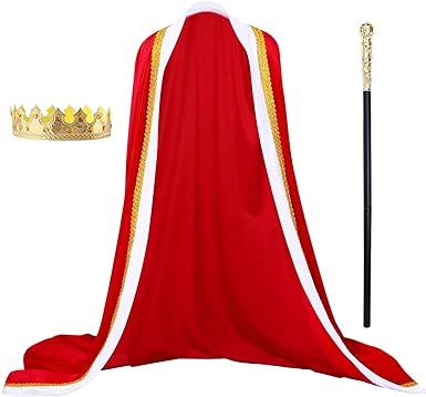 Photo 1 of Alaiyaky King Costume Robe for Men Medieval King Regal Cloak Crown Scepter Set for Adult Kids Lord Farquaad Costume