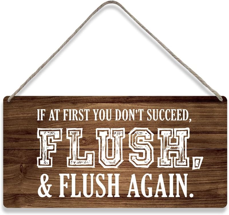 Photo 1 of 2 PACK Country Style Toilet Bathroom Wall Decor Flush Wooden Signs Funny Rustic Hanging Wall Plaque Sign Home Restroom Decor Present 10 x 5 Inches