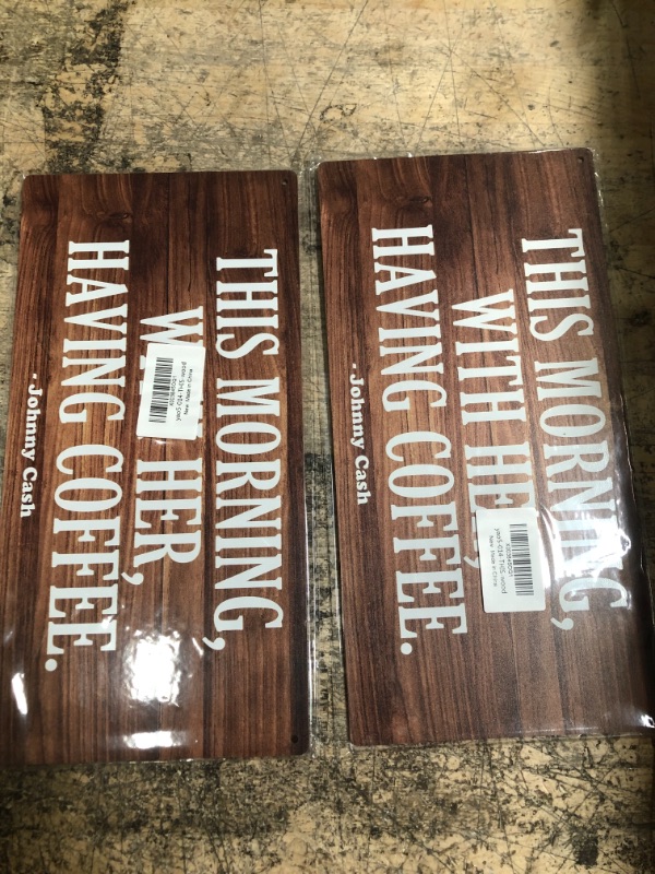 Photo 2 of 2 PACK Tokpac Country Style Wall Decor This Morning with Her Having Coffee Wooden Signs Rustic Kitchen Hanging Wall Plaque Sign Home Decor Present 10 x 5 Inches