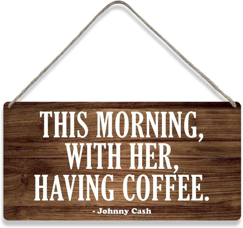 Photo 1 of 2 PACK Tokpac Country Style Wall Decor This Morning with Her Having Coffee Wooden Signs Rustic Kitchen Hanging Wall Plaque Sign Home Decor Present 10 x 5 Inches