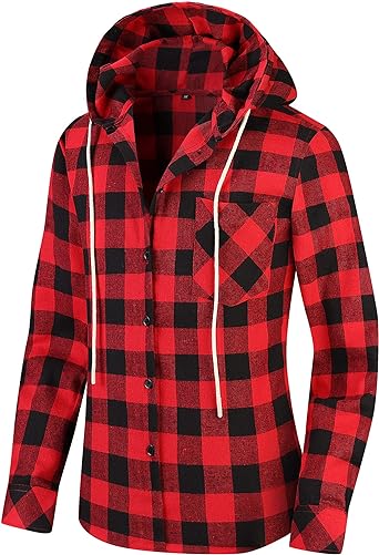 Photo 1 of Uillnoodu Women's Flannel Plaid Shirts Long Sleeve Regular Fit Button Down Casual Cotton, SIZE XL