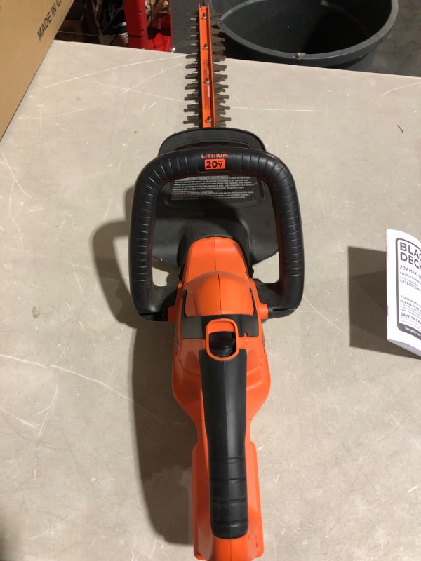 Photo 4 of * used * missing battery * see all images * 
BLACK+DECKER 20V MAX Cordless Hedge Trimmer, 22-Inch, Tool Only (LHT2220B)
