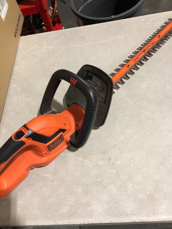 Photo 3 of * used * missing battery * see all images * 
BLACK+DECKER 20V MAX Cordless Hedge Trimmer, 22-Inch, Tool Only (LHT2220B)
