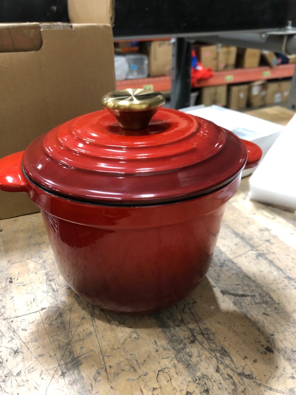 Photo 1 of 5.5-Quart Cast Iron Dutch Oven - Enameled Oven Pot,Cast Iron Lid, Serve for 4-6 People,Perfect for Braising,Baking, Broiling,Sauting,Roasting and Breading,Easy to Clean,red
