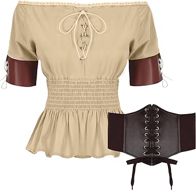 Photo 1 of Hercicy Womens Steampunk Blouse Victorian Shirt Renaissance Pirate Tops Waist Belt Corset Off Shoulder Medieval Costume
