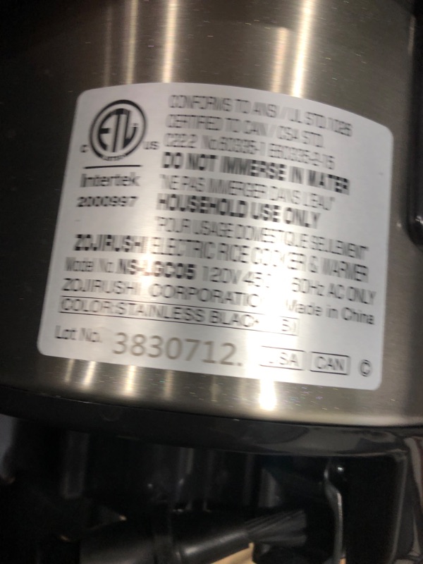 Photo 1 of **SEE NOTES*8
Zojirushi NS-LGC05XB Micom Rice Cooker & Warmer, 3-Cups (uncooked), Stainless Black