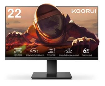 Photo 1 of KOORUI 22 Inch Computer Monitor, FHD 1080P VA Desktop Display, 75HZ Ultra Thin Bezel/Eye Care/Ergonomic Tilt, HDMI VGA Ports LED Monitor for PC, VESA
