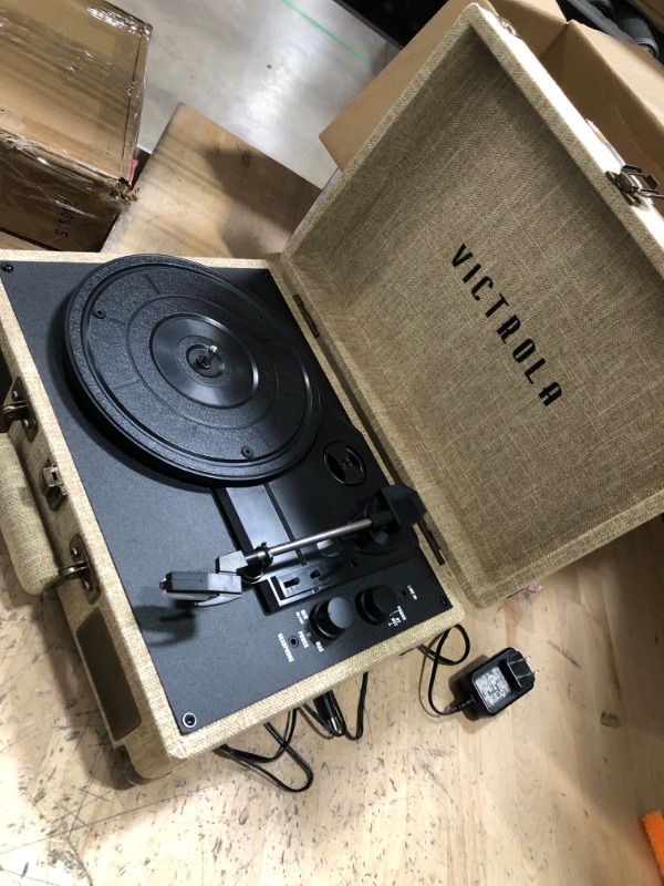 Photo 2 of Victrola Journey+ Signature Turntable Record Player - 33-1/3, 45 & 78 RPM Suitcase Vinyl Record Player, Bluetooth Connectivity & Built-in Speakers, Stereo RCA Output, Linen Finish, Cream