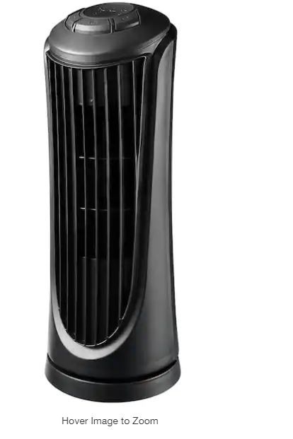 Photo 1 of 14 in. Desktop Oscillating Tower Fan in Black
