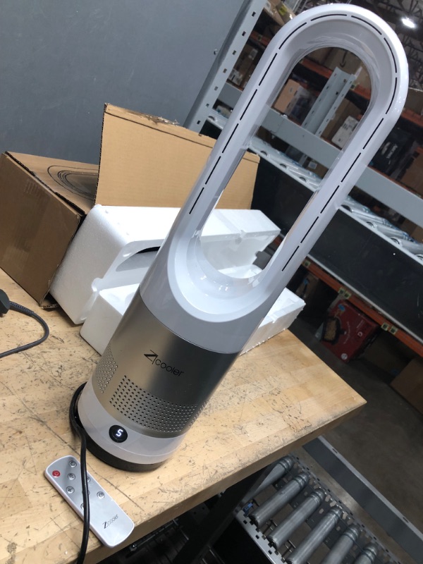 Photo 1 of **POWERS ON, **
ZICOOLER Bladeless Fan, 22" Tower Fan with Remote, 8 Speeds, 9H Timer, 80°Swing, Oscillating Fans for Home, 35dB Quiet DC Standing Floor Fan for Bedroom
