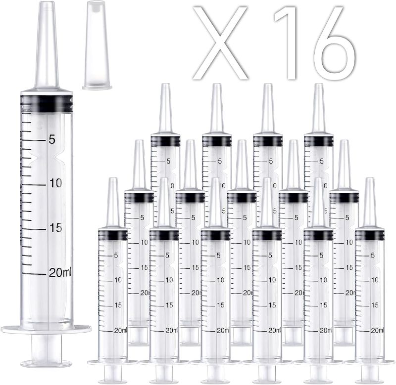 Photo 1 of 16 Pack 20ml Large Plastic Syringe, Catheter Tip Individually Sealed for Liquid, Sterile - Syringes Tools for Feeding Pets, Watering, Refilling, Measuring, Scientific Labs, Oil or Glue Applicatorc

